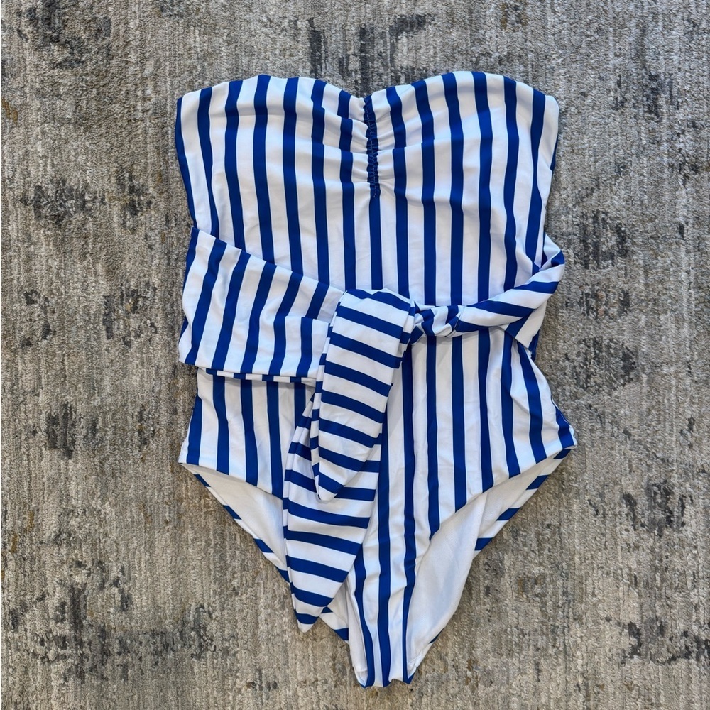 Sweatyrocks Women’s Blue and White Striped Swimsuit Strapless - Picture 4 of 5